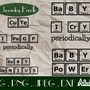 Periodiek systeem Baby Onesie, grappige schattige chemie Onesie Svg, grappige pasgeboren Onesie Svg, Dxf Png Cut-bestand voor Cricut Silhouette Cameo Science