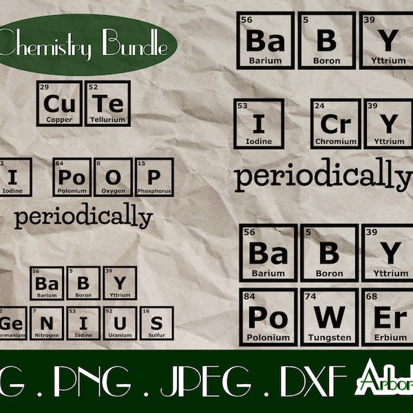 Periodic Table Baby Onesie, Funny Cute Chemistry Onesie Svg, Funny Newborn Onesie Svg, Dxf Png Cut File for Cricut Silhouette Cameo Science