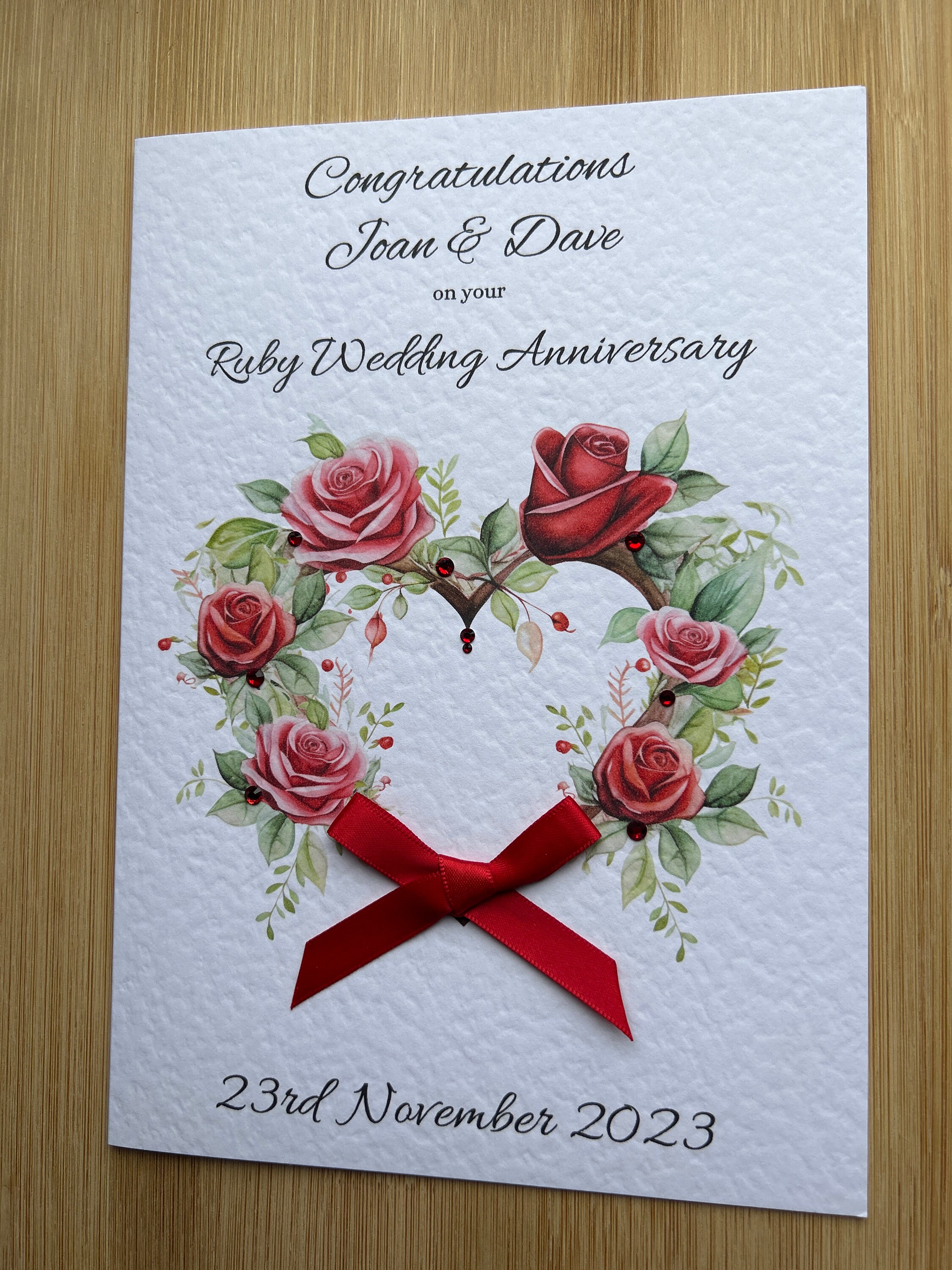 Ruby Ann Card Personalised Ruby Anniversary Card: Handmade Flower Heart - Etsy UK