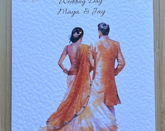 Personalised Indian Wedding Card: Handmade Hindu Bride & Groom