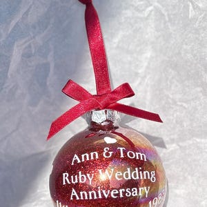 Personalised Ruby 40th Anniversary Ornament: Handmade Glitter Bauble