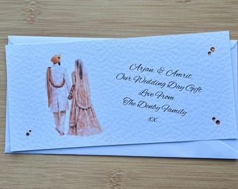Personalised Indian Money Wallet, Luxury Handmade Hindu Wedding Day Gift Card Wallet