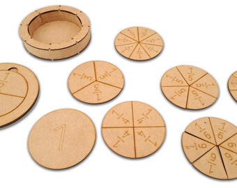 Montessori set of fractions 1 to 1/8 with case - Digital files Laser Cut
