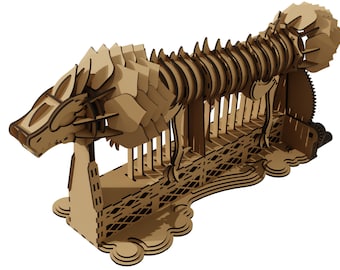 Laser-cut dragon automaton plans - AI, PDF, DXF with assembly manual in English and Spanish