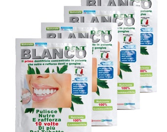 Natural TOOTHPASTE - Clean your Teeth with sublimed bicarbonate mint taste | No Fluoride | Whitening | ITALIAN product - BLANCODENT 4 packs