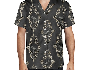 Men&#39;s Hawaiian Shirt Unique Gothic Ravens Print Dark Casual Button-Up Perfect for Summer Parties Beach Vacations Gift for Him Gothic Style