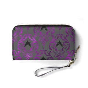 PU Leather Wallet, Purple with Black Bats Flying Pattern, Everyday Use, Cool Gothic Gift for Her, Daily Essentials, Gothic Fashion, Stylish image 7