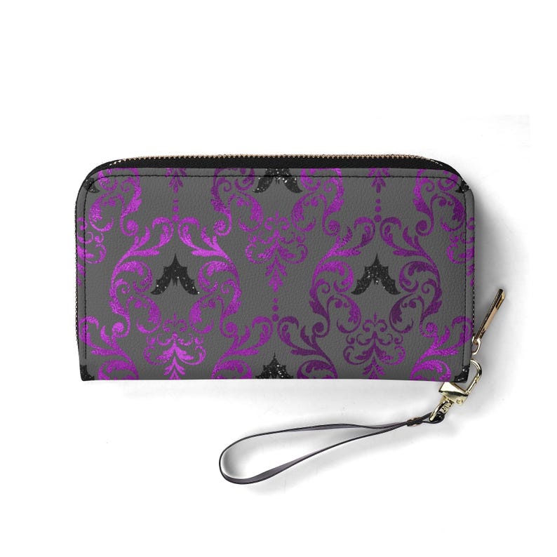 PU Leather Wallet, Purple with Black Bats Flying Pattern, Everyday Use, Cool Gothic Gift for Her, Daily Essentials, Gothic Fashion, Stylish image 7