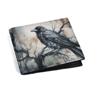 Cartera minimalista de piel sintética para hombre, elegante diseño de cuervo gótico, regalo para cumpleaños o aniversarios, ideal para ocasiones especiales, elegante