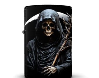 Accendino Zippo personalizzato con design Grim Reaper, accendino unico per collezionisti, regalo per lui, uso quotidiano, regalo da collezione gotico, Zippo originale