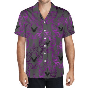 Men’s Hawaiian Shirt, All Over Print, Gothic Vampire Bat Pattern, Casual Summer Wear, Unique Halloween Gift,Party or Beachwear,Stylish Shirt