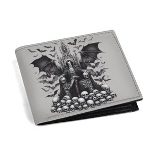Herren PU Leder Brieftasche, Papier gefaltet Brieftasche, Multi Card Slot, schlank und vielseitig, Dracula Design, Vampir Mode, Gothic Zubehör, Fledermäuse