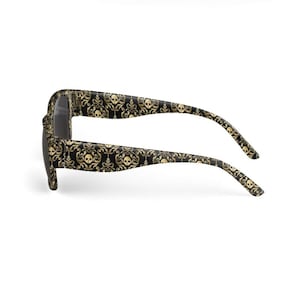 Custom Sunglasses with Gold Skull Design, Black Frames, Edgy Eyewear for Festivals, Unique Gift, Trendy Shades for Everyday Wear or Parties
