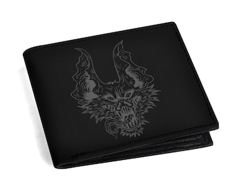 Men's PU Leather Wallet, Paper Folded Wallet, Vampire Bat Monster Design, Unique Gift for Him, Stylish Gothic Accessory, Vampire Fashion