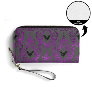 PU Leather Wallet, Purple with Black Bats Flying Pattern, Everyday Use, Cool Gothic Gift for Her, Daily Essentials, Gothic Fashion, Stylish image 6