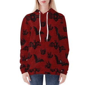 Frauen Hoodie, All Over Fledermäuse Print Design, Halloween Kostüm, einzigartiges Geschenk für Damen, bequeme Kleidung für kühle Abende, Freizeitkleidung