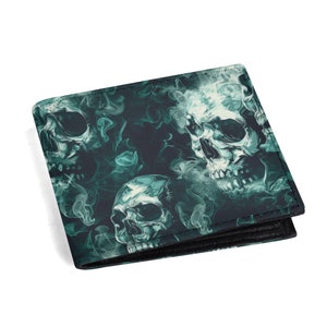 Cartera para hombre con estampado de calaveras, diseño plegado de papel de cuero PU de primera calidad, cartera minimalista para el día a día, regalo de cumpleaños, elegante y duradera, atrevida