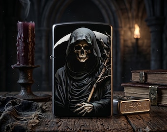 Custom Zippo Lighter Grim Reaper Design, Unique Lighter for Collectors, Gift for Him,  Everyday Use, Gothic Collectible Gift, Original Zippo