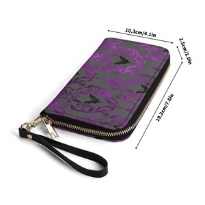 PU Leather Wallet, Purple with Black Bats Flying Pattern, Everyday Use, Cool Gothic Gift for Her, Daily Essentials, Gothic Fashion, Stylish image 10