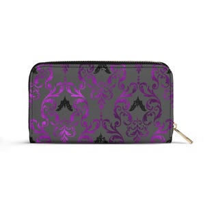 PU Leather Wallet, Purple with Black Bats Flying Pattern, Everyday Use, Cool Gothic Gift for Her, Daily Essentials, Gothic Fashion, Stylish image 8