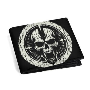Cartera de piel sintética para hombre con diseño de calavera de vampiro, diseño minimalista de papel plegado, regalo inspirado en Drácula para él, accesorio elegante, estilo gótico moderno