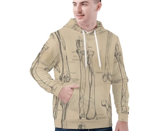 Men&#39;s Hoodie, Vintage-Style Men Hoodie Featuring Vampire Bones, Casual Outfits, Stylish Wear Halloween Gifts,  Gothic Style, Gift For Him