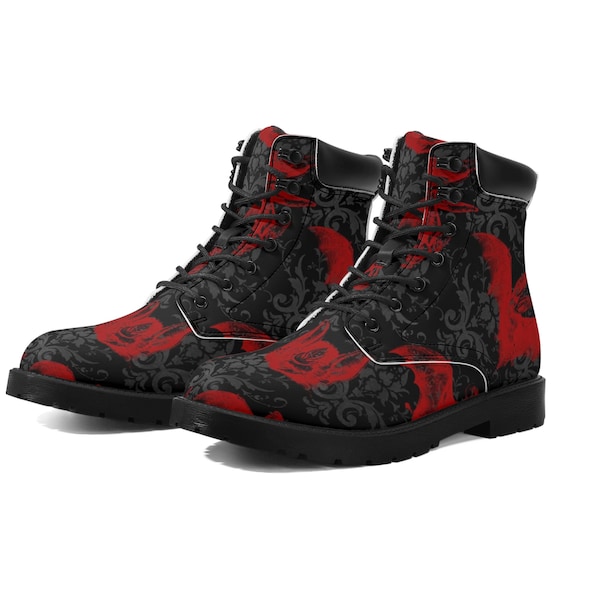 Men's All Season Leather Boots, Men Gothic Boots, Goth, Festival Boots, Grunge, Bats, Vegan Leather