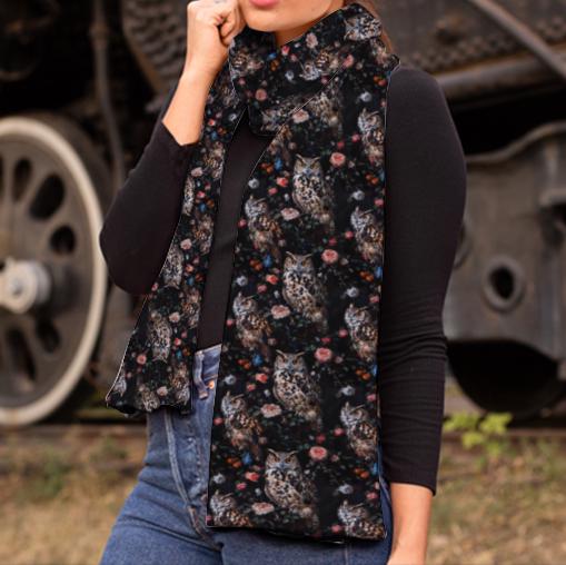 Unique Custom Winter Scarf – Soft Velvet, Breathable & Warm, Gothic Style with Owls and Fl