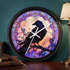 Gothic Stained Glass Raven Clock, Dark Home Decor, Handcrafted Gift,  Ideal For Any Wall, Wood Frame, Silent Clock Mechanism, Goth Decor