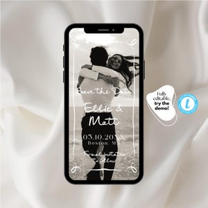 Plantilla para guardar la fecha en tu móvil - Editable digitalmente para iMessage y WhatsApp - Anuncio de boda - Descarga instantánea - Tarjeta con foto