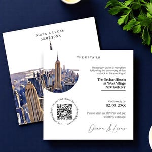 Invitación de boda con diseño de Nueva York (reserva la fecha) – RSVP e información editables – Descarga digital de Templett