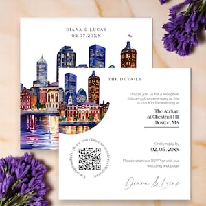Invitación de boda con diseño de Boston (reserva la fecha) - RSVP y detalles editables - Descarga digital de Templett