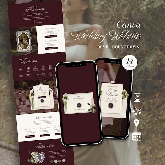 Old Money Wedding Website Template with RSVP, Editable Canva Website, Mobile Friendly Design
