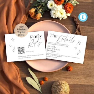 Plantilla de tarjeta RSVP y detalles de boda bohemia: descarga instantánea y editable - Templett Printable Invit Suite