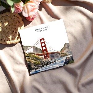 Reserva la fecha en San Francisco – Invitación de boda en el puente Golden Gate – Plantillas editables con RSVP – Descarga digital – Templett