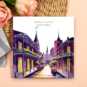 Invitación de boda en el Barrio Francés de Nueva Orleans (reserva la fecha) - Plantilla editable con RSVP - Descarga digital a través de Templett