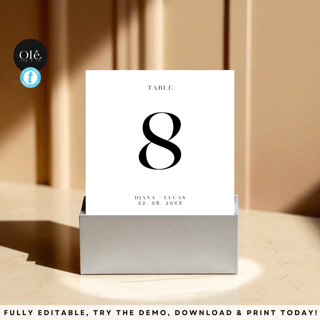 Editable Wedding Table Numbers Template – Minimalist Black and White ...