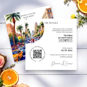 Invitación de boda en el centro de Los Ángeles (reserva la fecha) - Plantilla editable con RSVP - Descarga digital