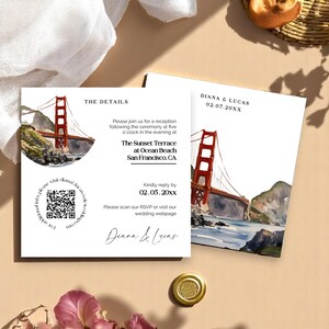 Reserva la fecha en San Francisco – Invitación de boda en el puente Golden Gate – Plantillas editables con RSVP – Descarga digital – Templett