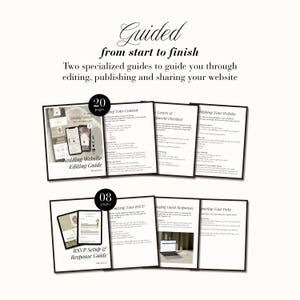 Peut inclure: Deux guides num&eacute;riques pour la gestion de sites web de mariage. Le guide sup&eacute;rieur, marqu&eacute; 20 pages, couvre l'&eacute;dition et la publication. Le guide inf&eacute;rieur, marqu&eacute; 08 pages, se concentre sur les RSVP et les donn&eacute;es. Instructions et captures.