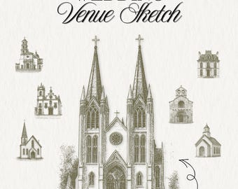 Personalized Wedding Venue Sketch, Custom Venue Illustration, Hand-Drawn Style Wedding Venue Art, Custom Line Drawing, Digital Download