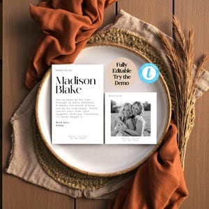Cartão de agradecimento para madrinhas com foto – Modelo editável – Presente personalizado para madrinhas – Lembrança minimalista para casamento – Templett