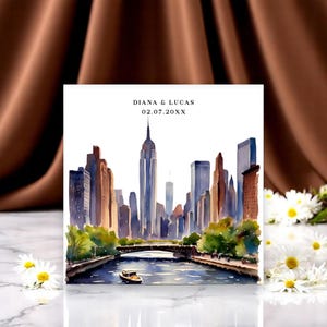 Plantilla de invitación de boda con diseño de Nueva York: reserva la fecha, RSVP e información editables, descarga digital de Templett