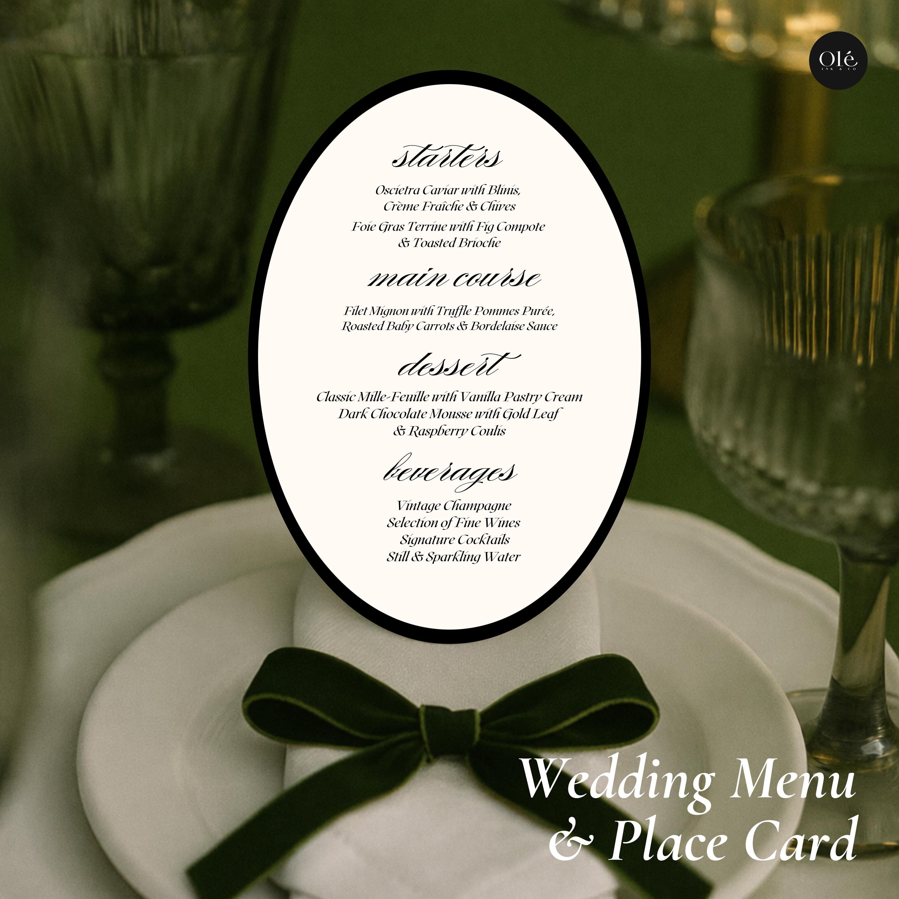 Editable Oval Wedding Menu and Place Card Set Editable Oval Wedding Menu and Place Card Set
