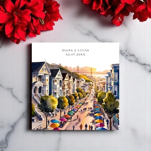 Invitación de boda "Reserva la fecha" de San Francisco - Damas Pintadas - RSVP y detalles editables - Descarga digital de Templett