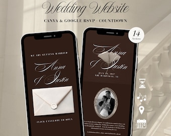Modèle de site Web de mariage Old Money avec RSVP, site Web canva modifiable, conception adaptée aux mobiles