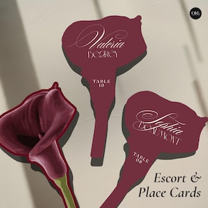 Wedding Escort Card Template, Burgundy Calla Lily Place & Escort Cards, Editable Printable Wedding Table Cards, Digital Download