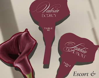 Modèle de carte d'escorte de mariage, calla lys bordeaux & cartes d'escorte, cartes de Table de mariage imprimables modifiables, téléchargement numérique