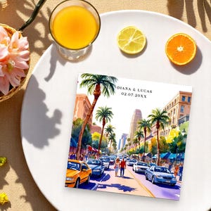 Invitación de boda en el centro de Los Ángeles (reserva la fecha) - Plantilla editable con RSVP - Descarga digital