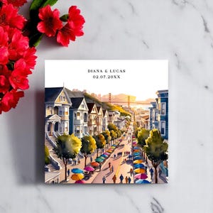 Invitación de boda "Reserva la fecha" de San Francisco - Damas Pintadas - RSVP y detalles editables - Descarga digital de Templett